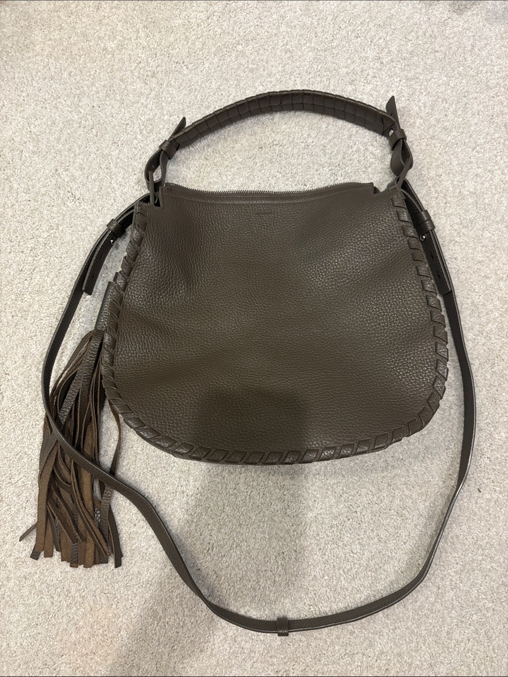 All Saints Women’s Brown/taupe Leather Hobo Bag with Tassel